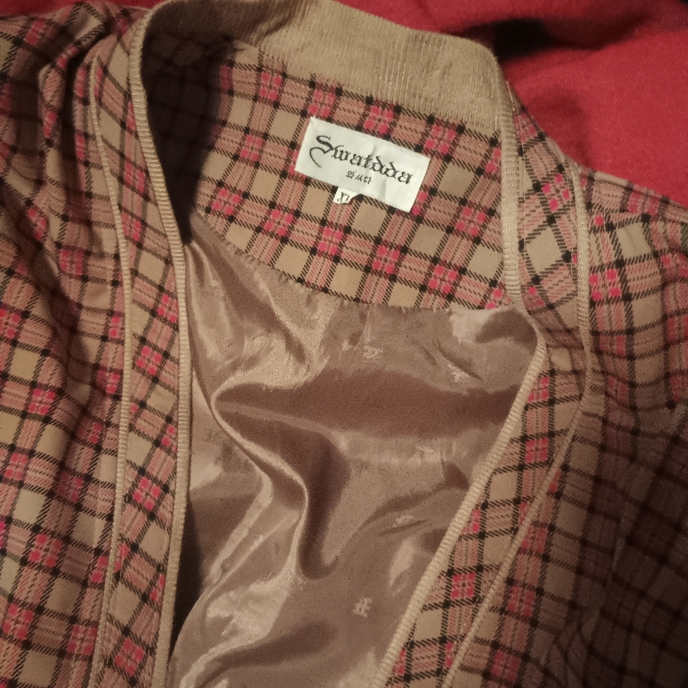 popular plaid varsity cut jacket with buttons - Picture 2 of 9
